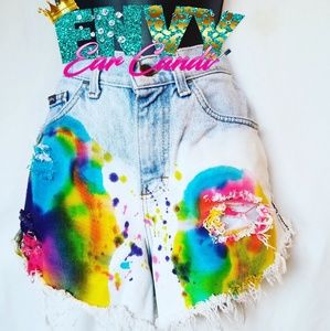Custom tie-dye denim shorts
